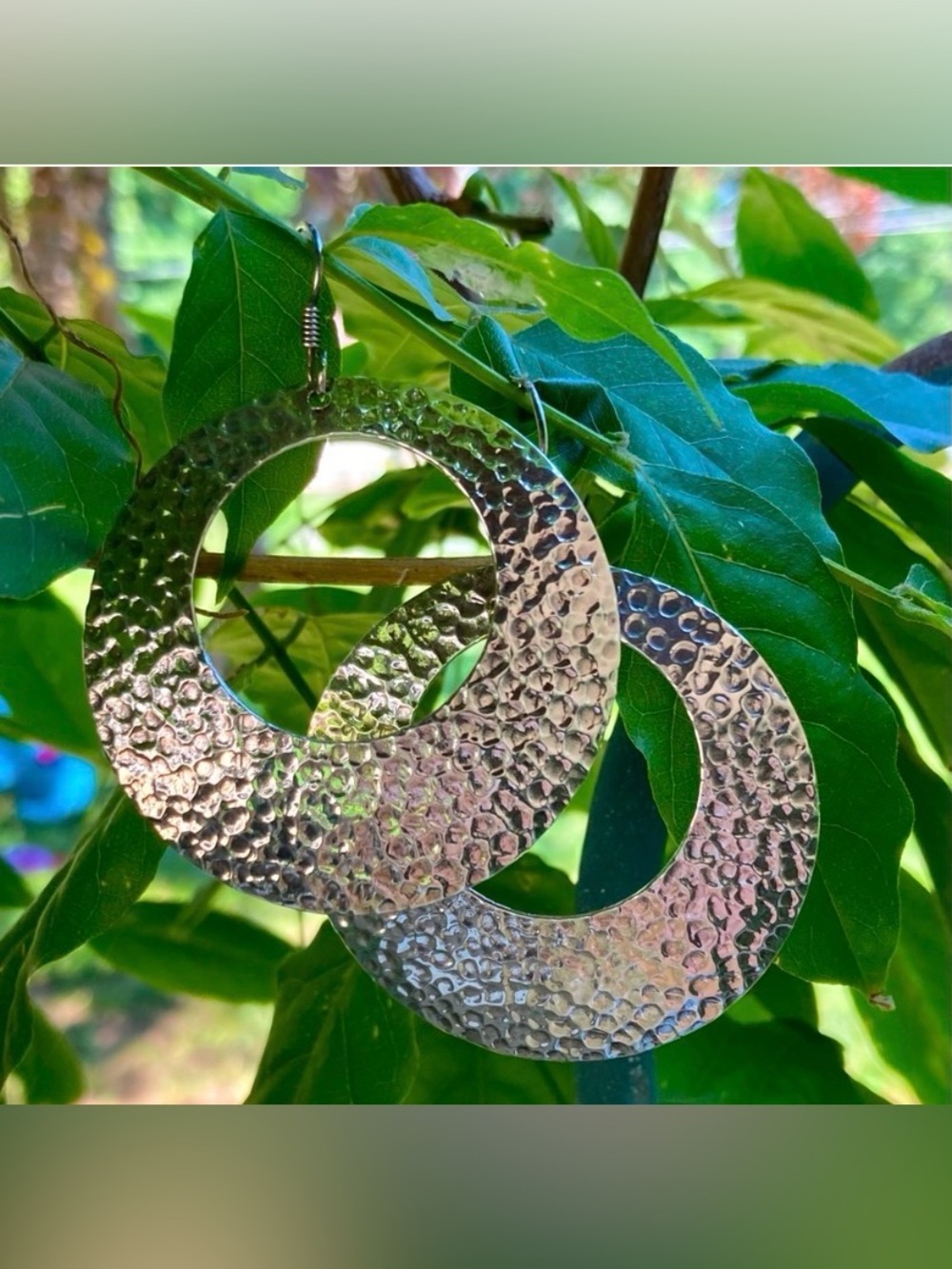 Vintage Sterling Silver CRESCENT DROP EARRINGS Boho Hammered Half Moon